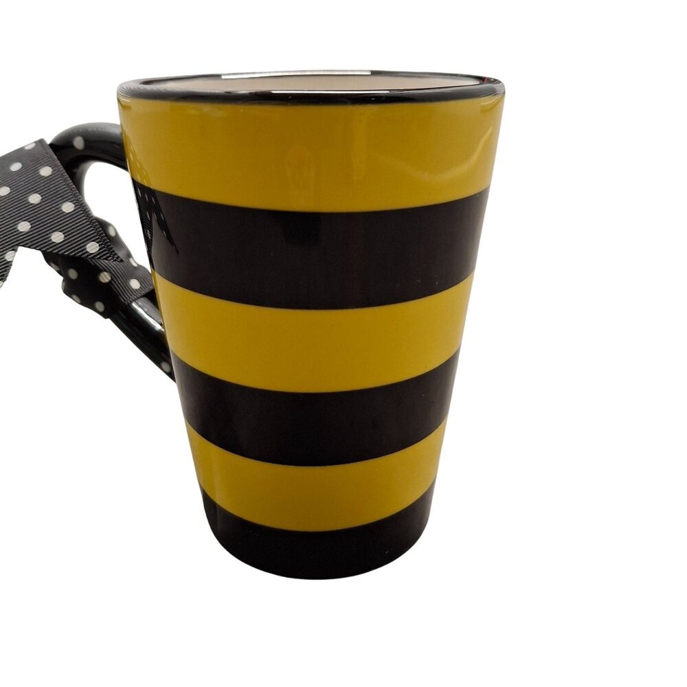 Queen Bee Striped Ceramic Mug With Polka Dot Handle Ribbon Design Burton+Burton - Picture 3 of 5